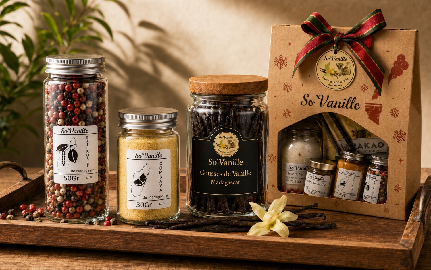 Composition So'Vanille — gousses de vanille, poivre sauvage, curcuma, chocolat noir et coffret cadeau